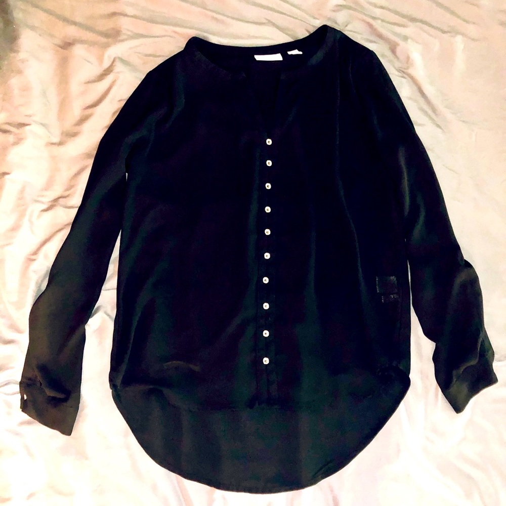 Black silky button up shirt